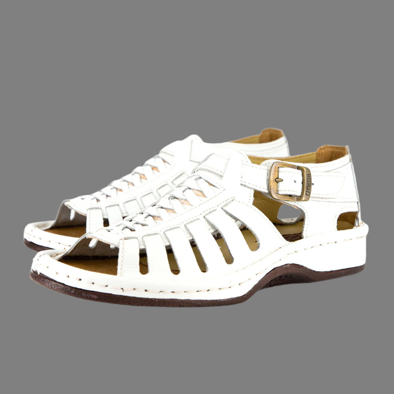 Kgosi : Leather Sandal in White Soft Saddle Leather