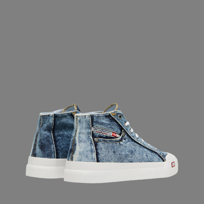 S-Athos-Mid-Top Denim Sneakers