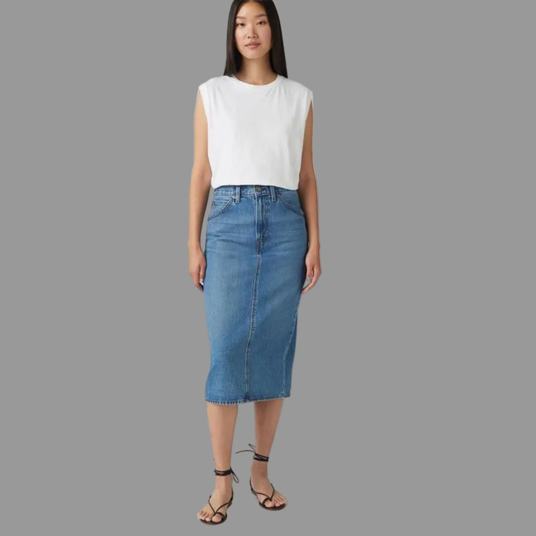 Hr Back Slit Meadow Denim Skirt