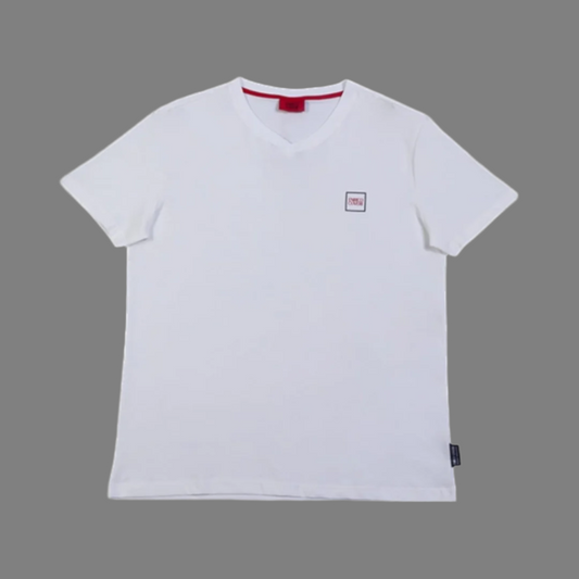 V-Neck T-shirt Mini Block Logo (White)