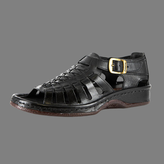 Kgosi : Leather Sandal in Black Buffalo Leather