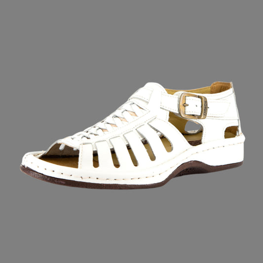 Kgosi : Leather Sandal in White Soft Saddle Leather