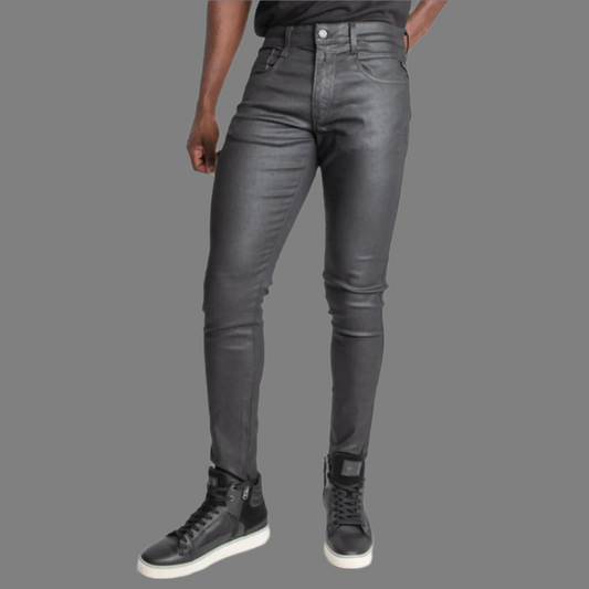 Super Slim-Fit Coated Denim Jean (Black)